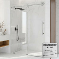 Elan 68 to 72 in. W x 74 in. H Frameless Sliding Shower Door and Satro 3-Piece Bath Hardware Set in Chrome