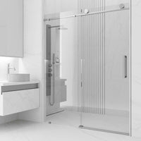 Chrome frameless sliding shower door with tempered clear glass and VMotion technology