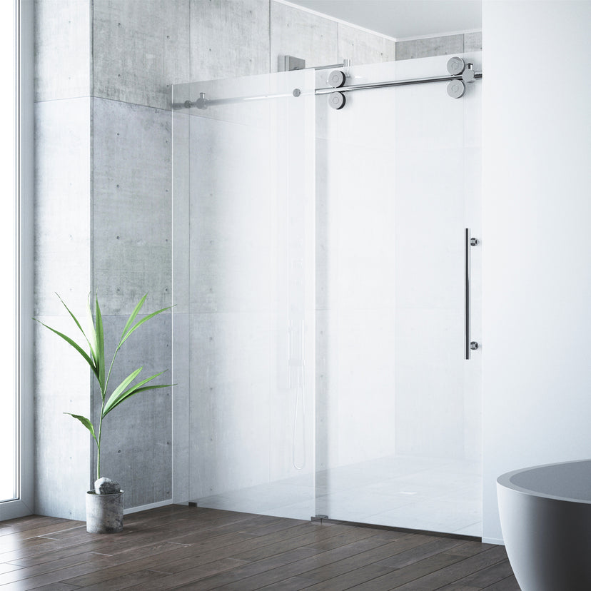 Elan 56 to 60 in. W x 74 in. H Frameless Sliding Shower Door and Meridian 4-Piece Bath Hardware Set in Chrome