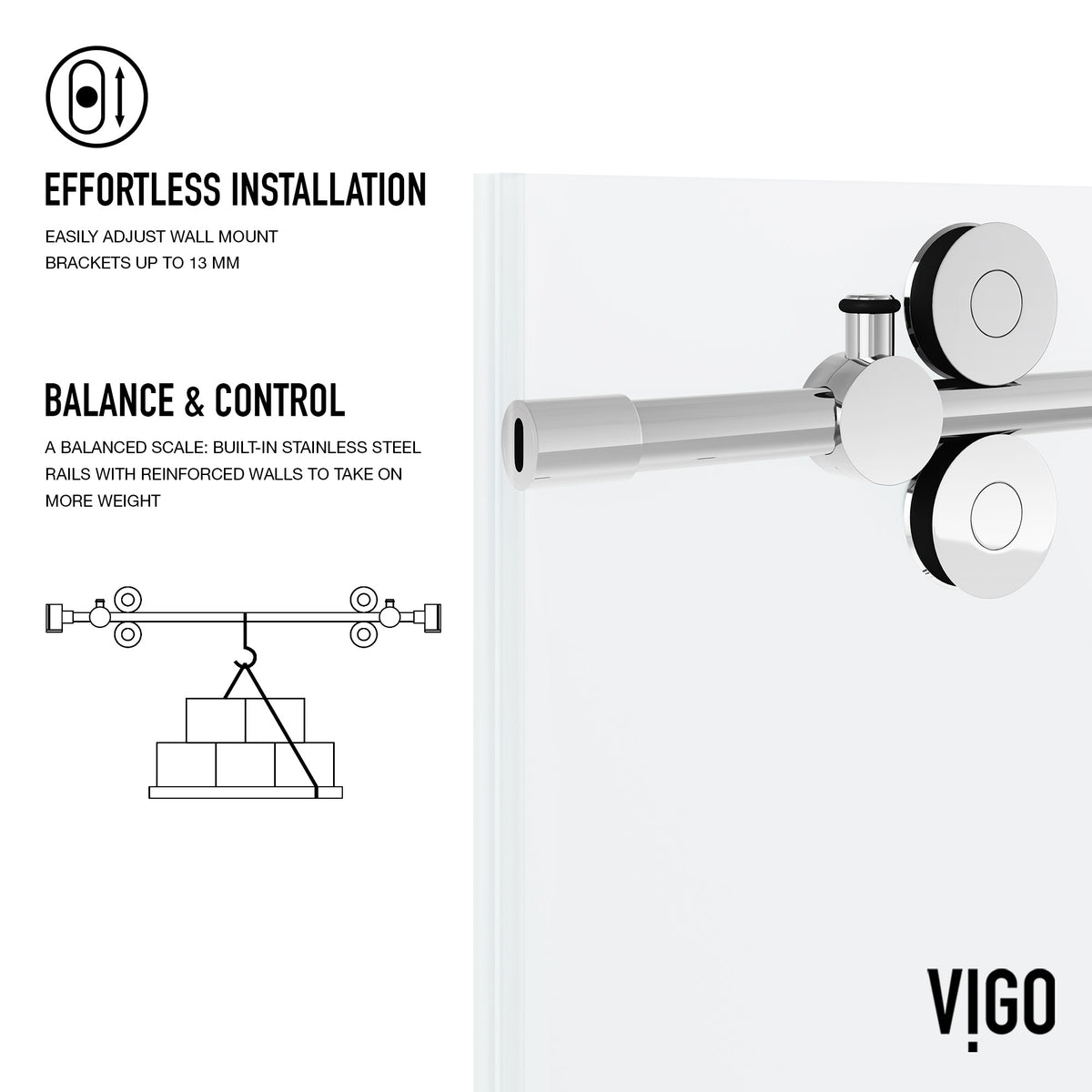 Elan 56 to 60 in. W x 74 in. H Frameless Sliding Shower Door and Meridian 4-Piece Bath Hardware Set in Chrome