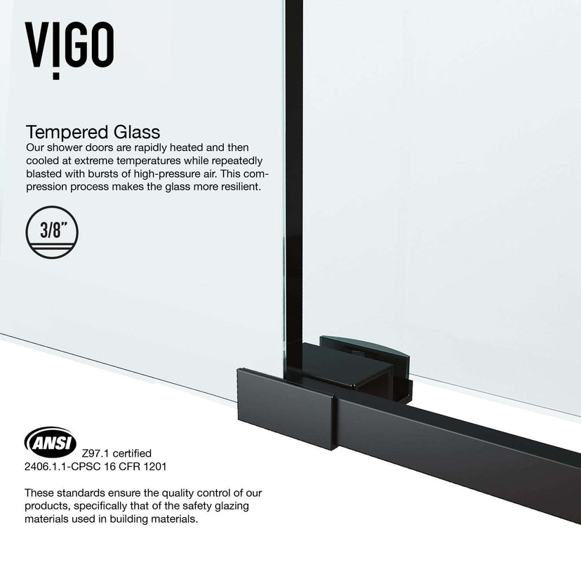 Adjustable 48-52 in. sliding shower door with exposed rollers and matte black finish