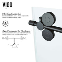 Clear glass frameless shower door with matte black bar handle and reversible installation