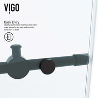 Sliding shower door with exposed rollers and matte black hardware, 48-52 in. adjustable