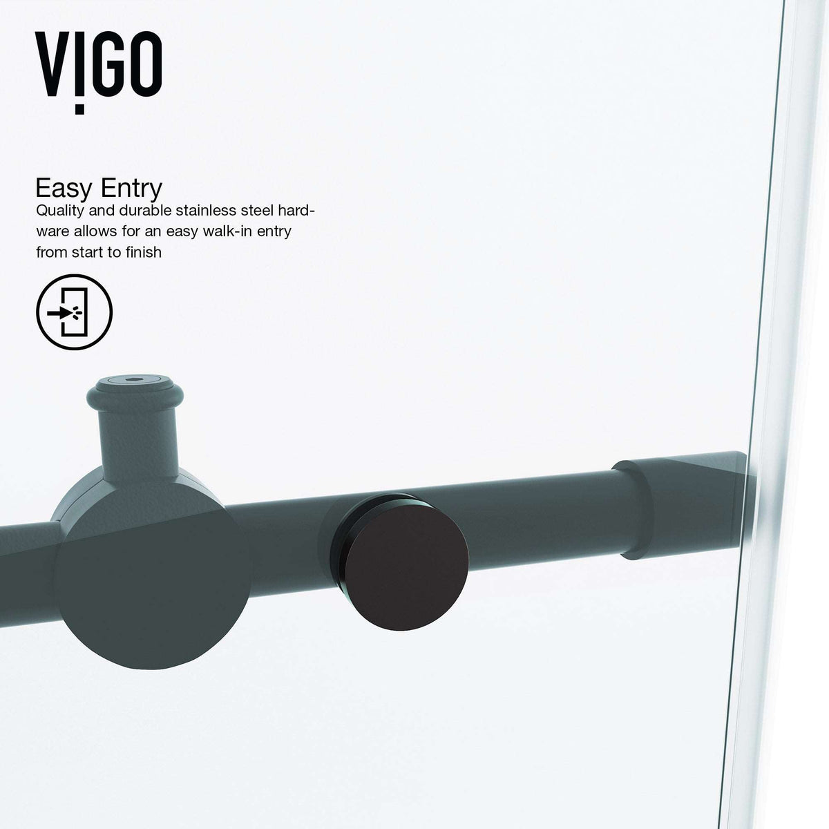 Sliding shower door with exposed rollers and matte black hardware, 48-52 in. adjustable
