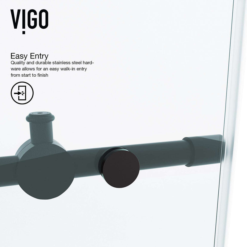 Sliding shower door with exposed rollers and matte black hardware, 48-52 in. adjustable