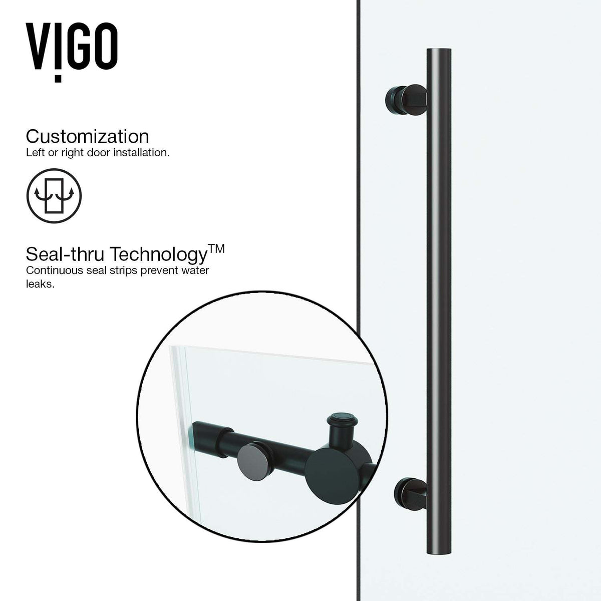 Matte black finish frameless shower door with adjustable width 48-52 in. and exposed rollers