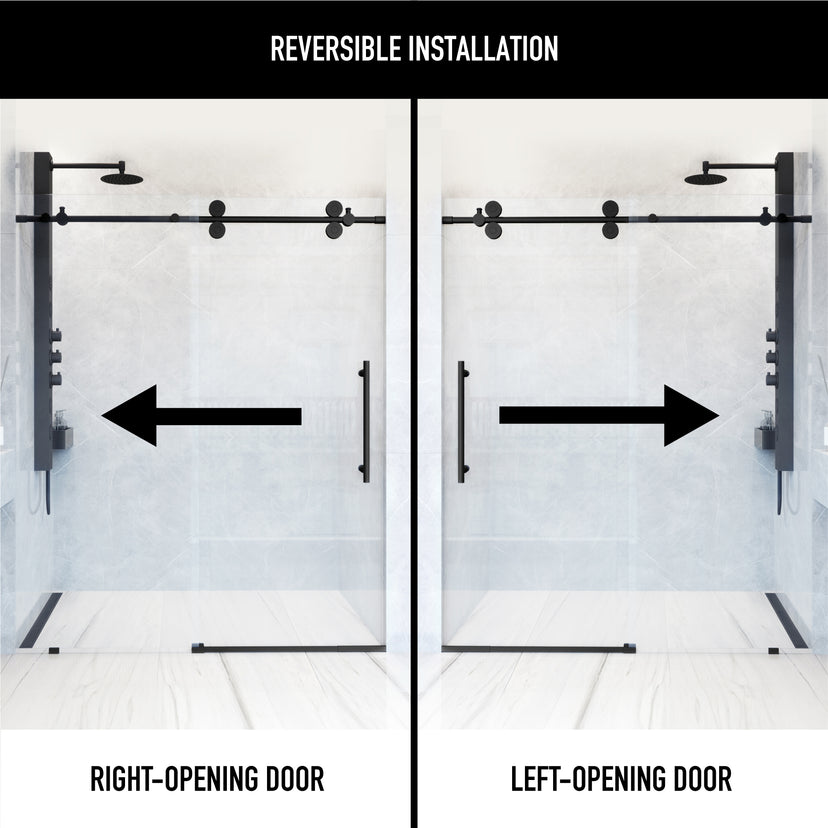 Elan 52-56 in. W x 74 in. H Frameless Sliding Shower Door in Matte Black with 3/8 in. (10mm) Clear Glass and Elan 24 in. Linear Shower Drain