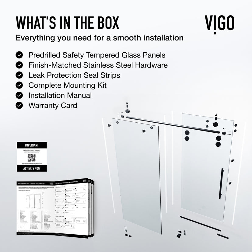 Elan 56-60 in. W x 66 in. H Frameless Sliding Tub Door in Matte Black with 3/8 in. (10mm) Clear Glass and Satro 3-Piece Bath Hardware Set
