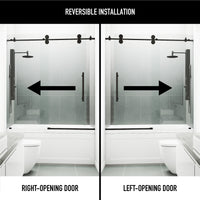 Elan 56-60 in. W x 66 in. H Frameless Sliding Tub Door in Matte Black with 3/8 in. (10mm) Clear Glass and Satro 3-Piece Bath Hardware Set