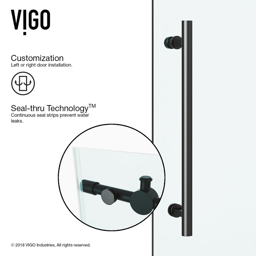 Elan 56-60 in. W x 66 in. H Frameless Sliding Tub Door in Matte Black with 3/8 in. (10mm) Clear Glass and Satro 3-Piece Bath Hardware Set