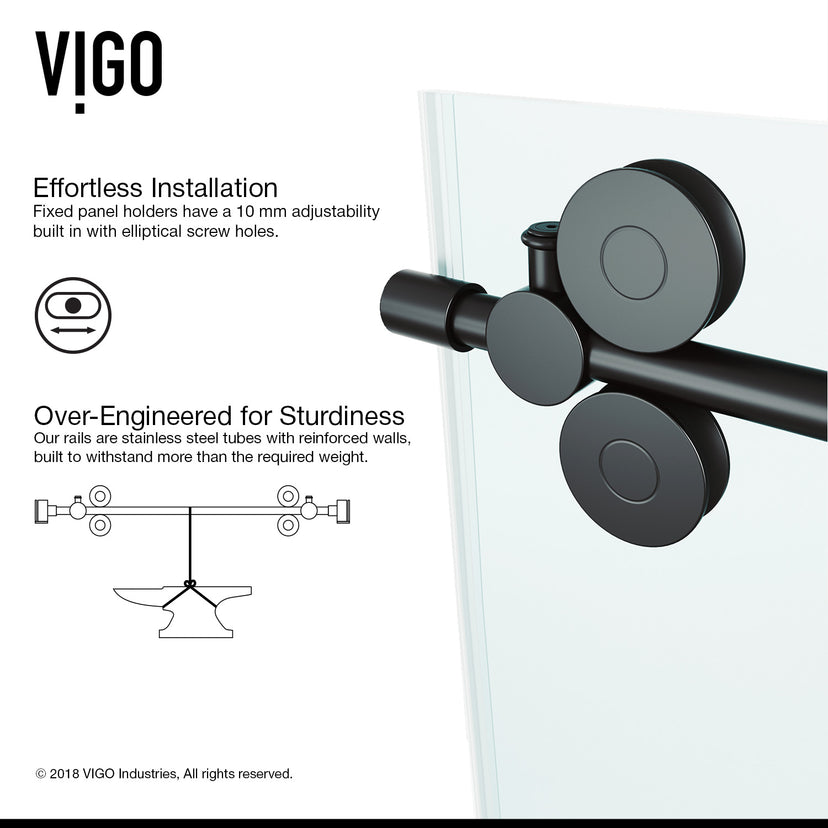 Elan 56 to 60 in. W x 66 in. H Frameless Sliding Tub Door and Meridian 4-Piece Bath Hardware Set in Matte Black