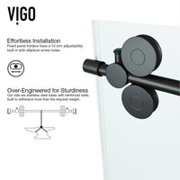 Elan 56 to 60 in. W X 74 in. H Frameless Sliding Shower Door 3/8" Clear Glass in Matte Black with Elan 4 in. Square Shower Drain in Matte Black