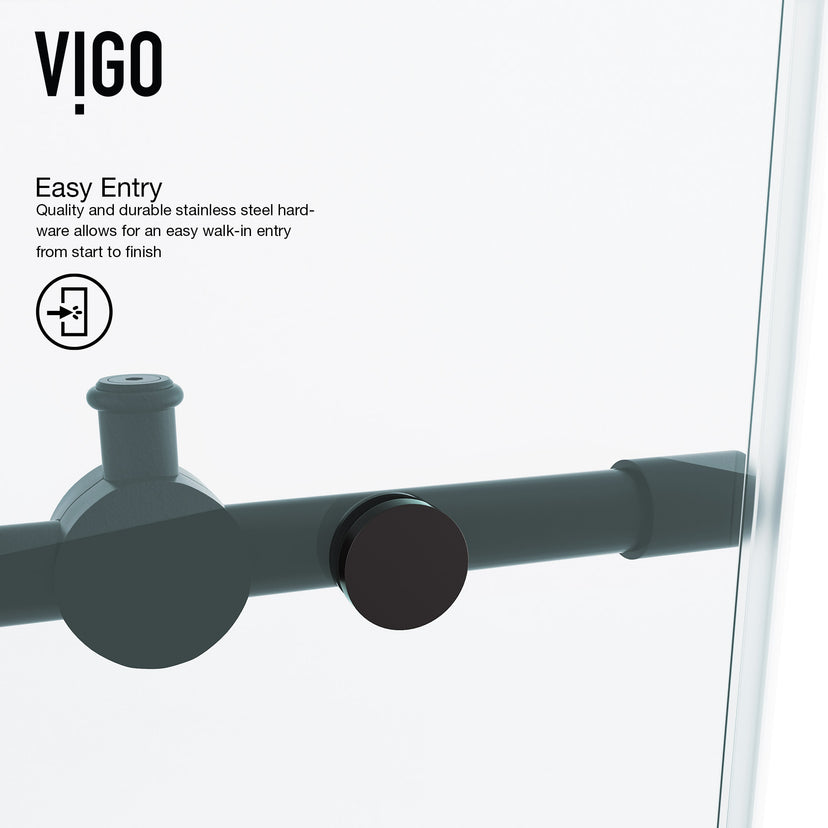 Elan 56 to 60 in. W X 74 in. H Frameless Sliding Shower Door 3/8" Clear Glass in Matte Black with Elan 4 in. Square Shower Drain in Matte Black