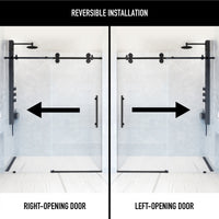 Elan 56 to 60 in. W X 74 in. H Frameless Sliding Shower Door 3/8" Clear Glass in Matte Black with Elan 4 in. Square Shower Drain in Matte Black
