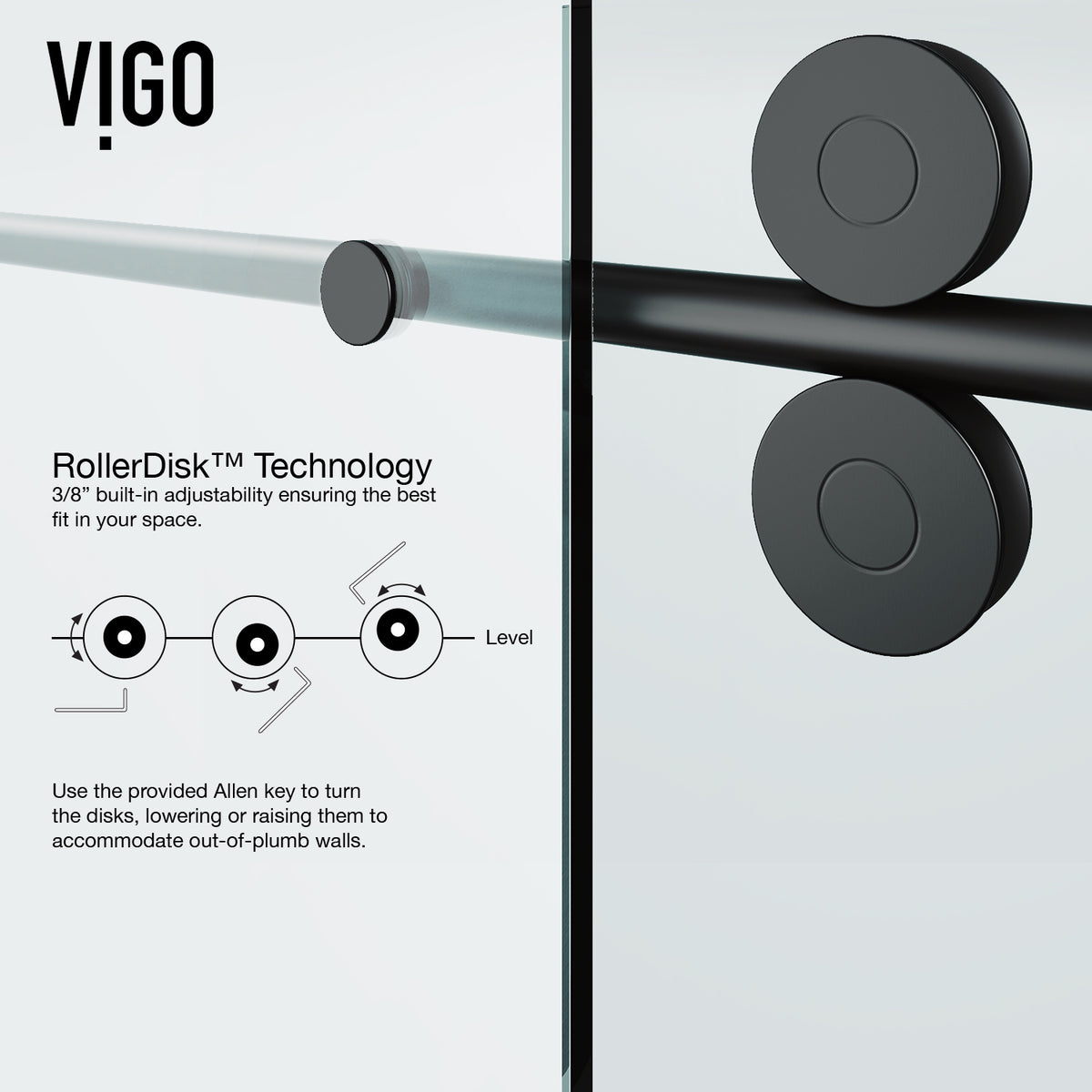 Elan 56 to 60 in. W X 74 in. H Frameless Sliding Shower Door 3/8" Clear Glass in Matte Black with Elan 4 in. Square Shower Drain in Matte Black