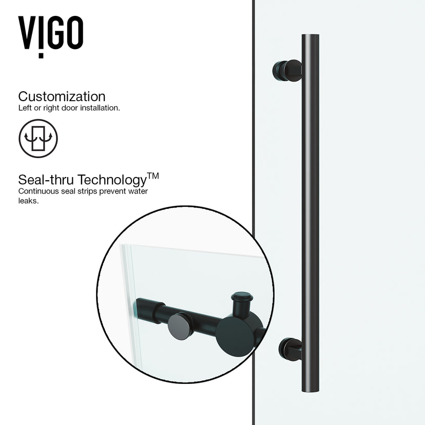 Elan 56 to 60 in. W X 74 in. H Frameless Sliding Shower Door 3/8" Clear Glass in Matte Black with Elan 4 in. Square Shower Drain in Matte Black