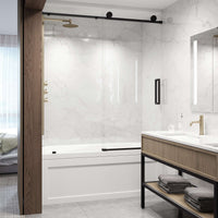 Modern frameless shower door with reversible sliding door and stainless steel hardware