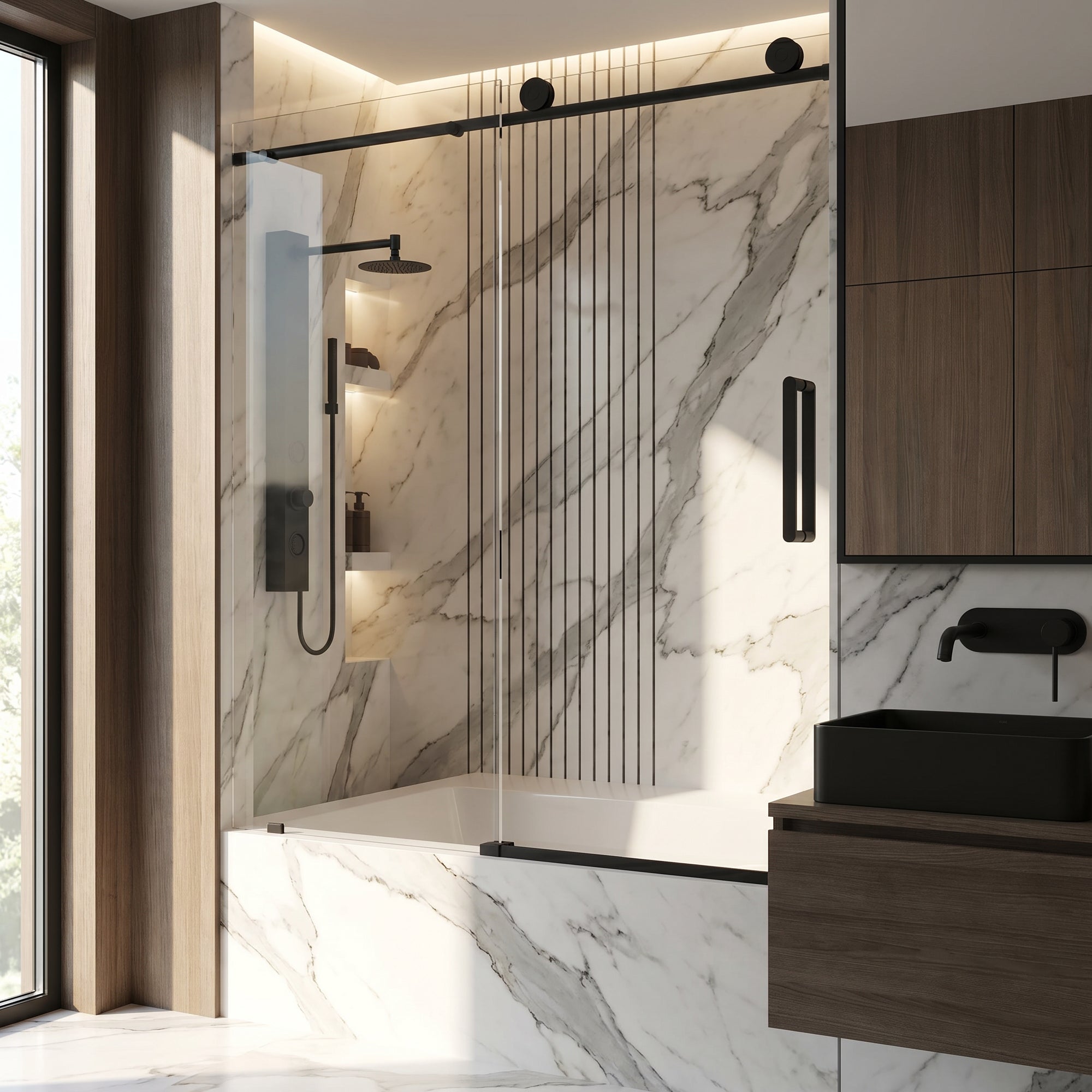 Elan – 56 to 60 in. W X 66 in. H Frameless Sliding Tub Door with 3