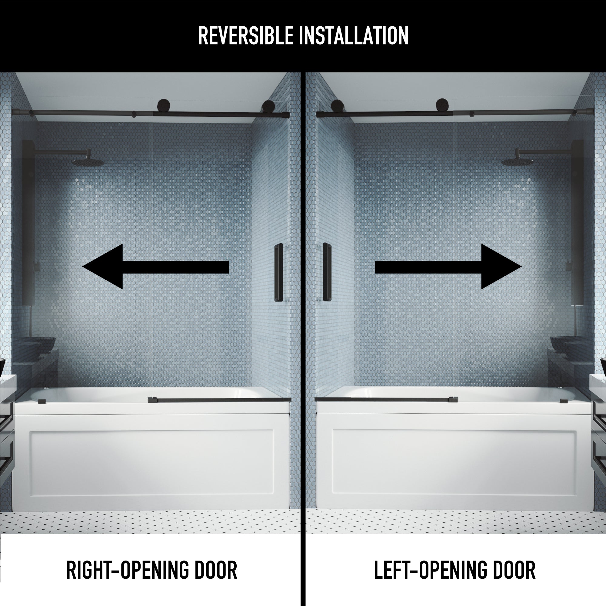 Elan – 56 to 60 in. W X 66 in. H Frameless Sliding Tub Door with 3