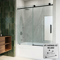 Elan Frameless Adjustable Sliding Tub Door with Cass 4-Piece Bath Hardware Set