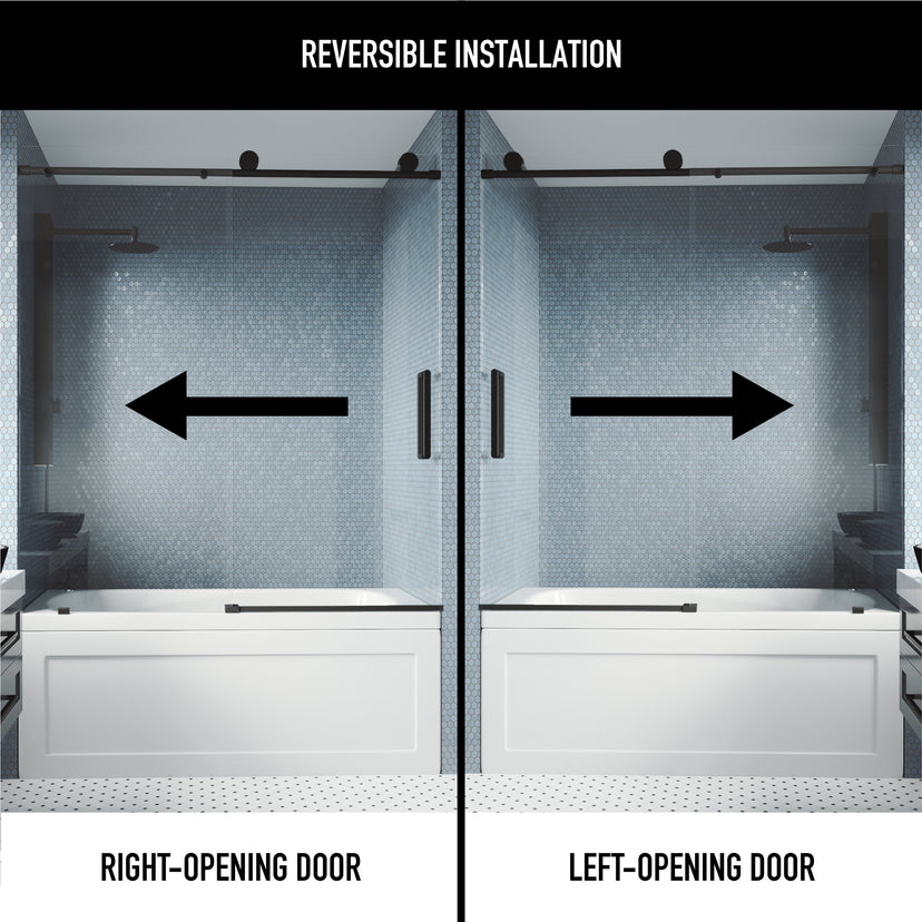 Elan Frameless Adjustable Sliding Tub Door with Cass 4-Piece Bath Hardware Set