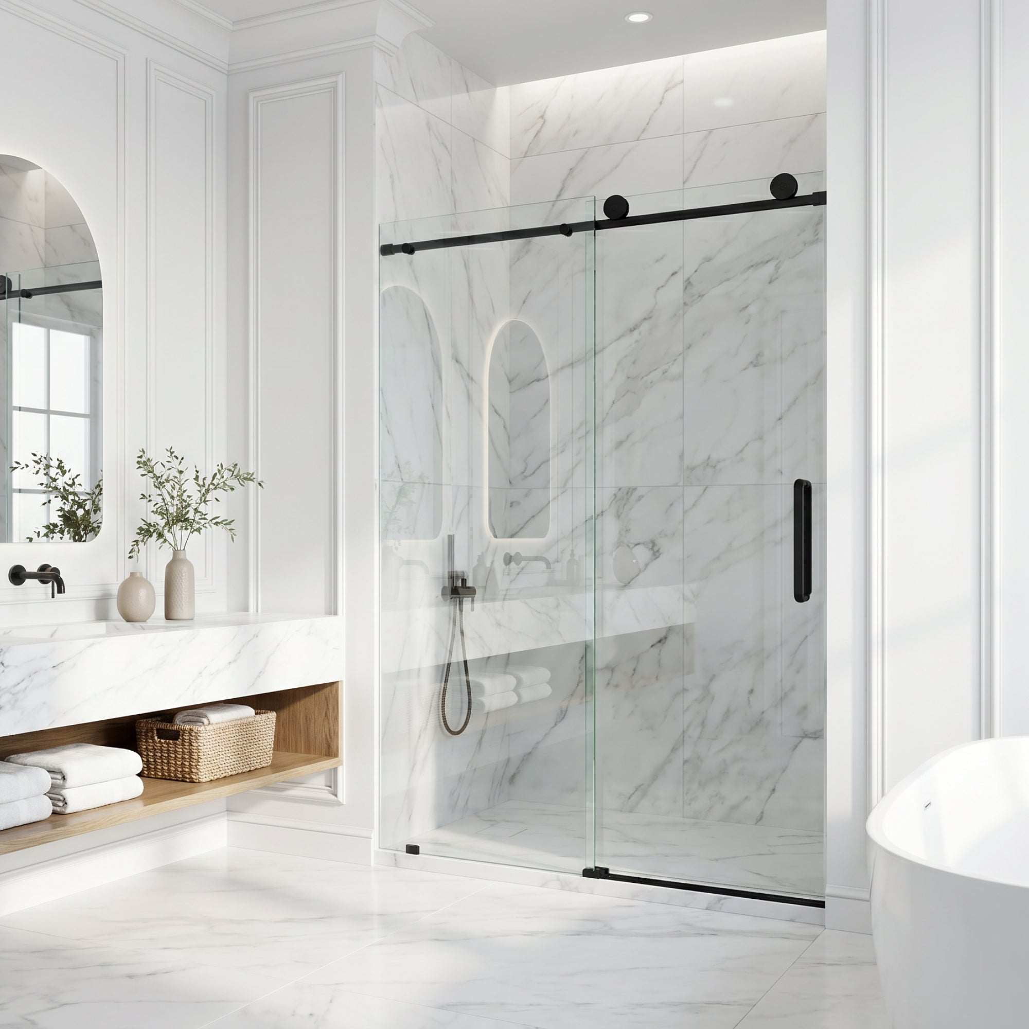 Elan – 56 to 60 in. W X 76 in. H Frameless Sliding Shower Door