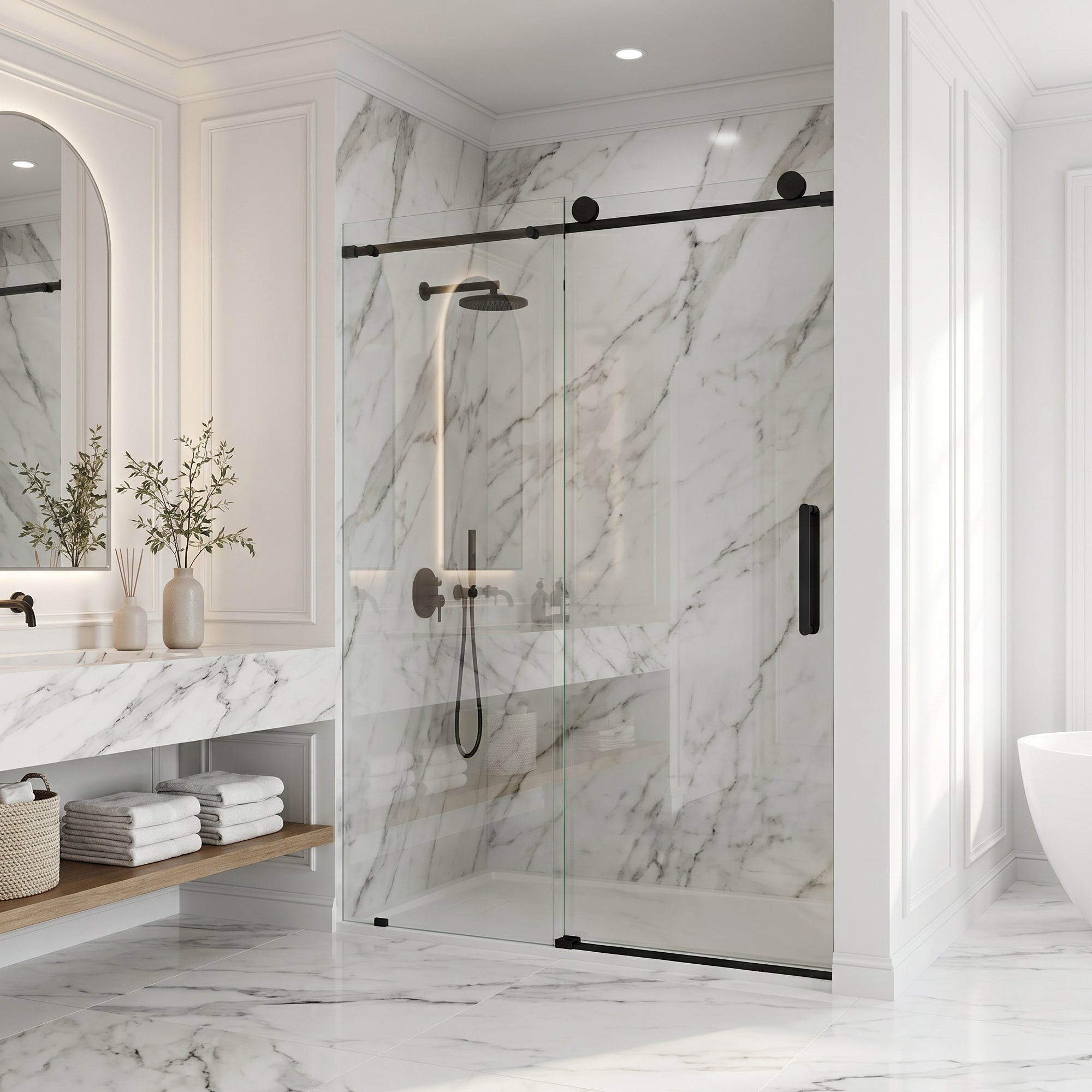 Elan – 56 to 60 in. W X 76 in. H Frameless Sliding Shower Door