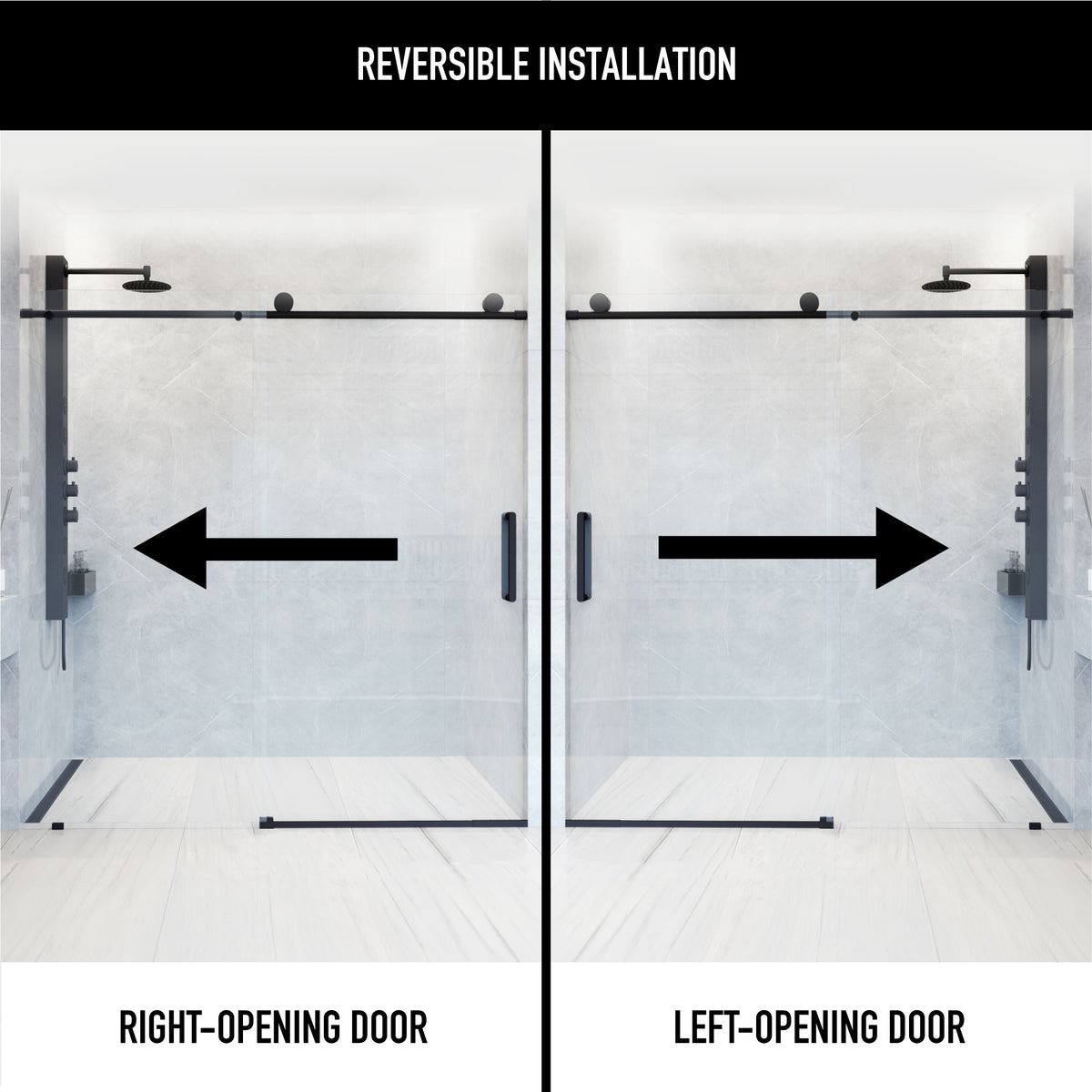 Elan 68 to 72 in. W x 76 in. H Frameless Sliding Shower Door and Elan 24 in. Linear Shower Drain in Matte Black