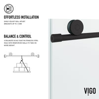 Elan 68 to 72 in. W x 76 in. H Frameless Sliding Shower Door and Meridian 4-Piece Bath Hardware Set in Matte Black