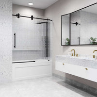 Contemporary sliding shower door with left installation and fluted glass