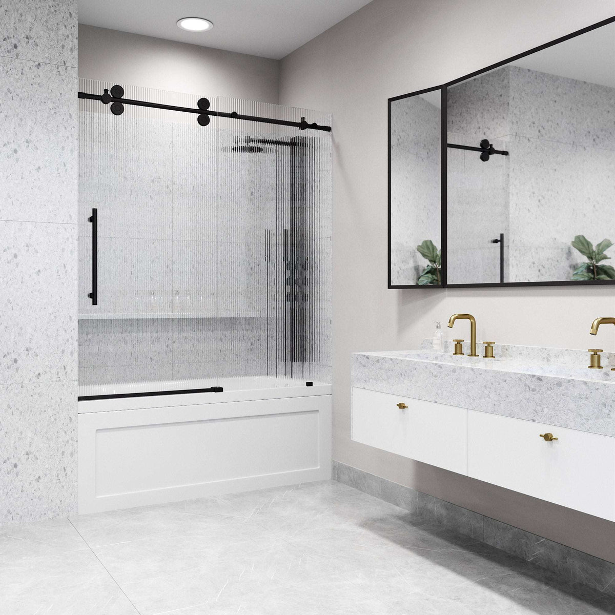 Contemporary sliding shower door with left installation and fluted glass
