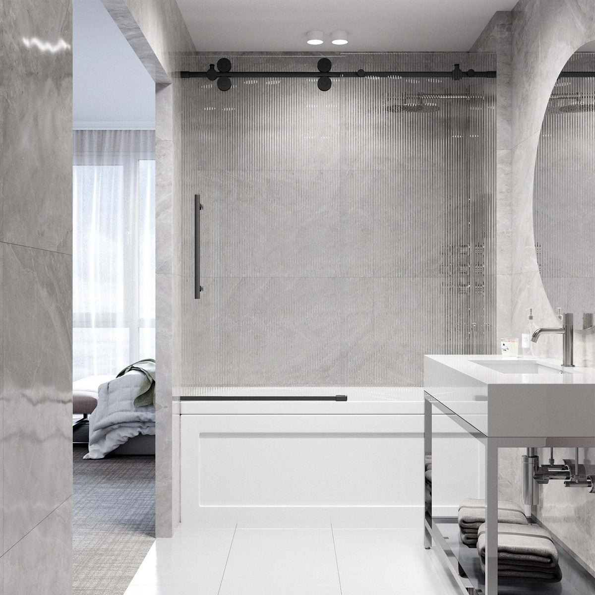 Reversible installation not applicable, left-side fluted glass tub door