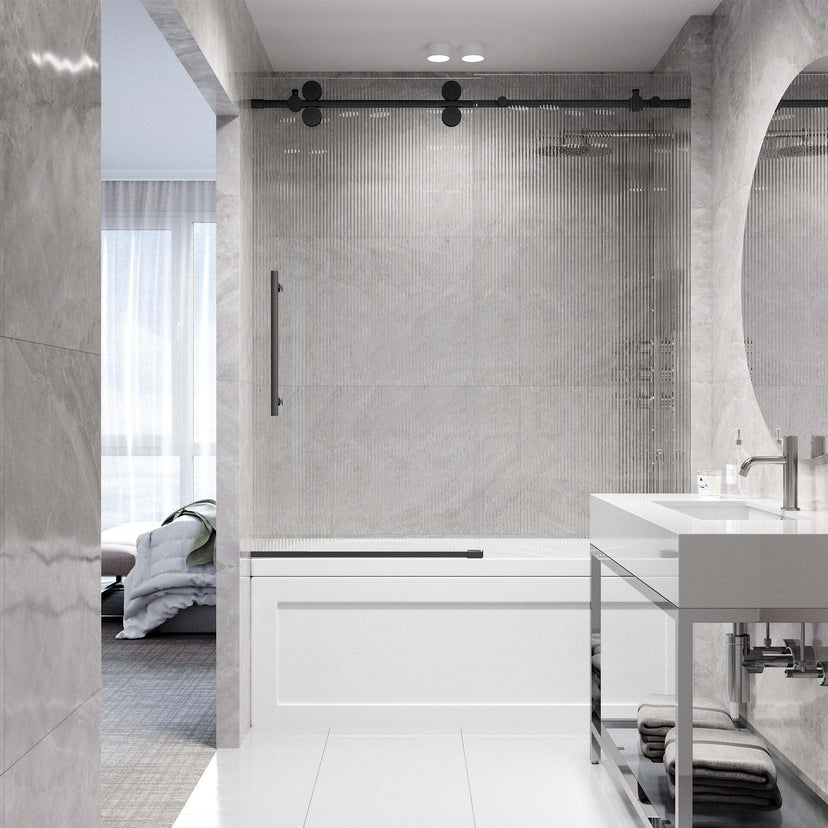 Reversible installation not applicable, left-side fluted glass tub door