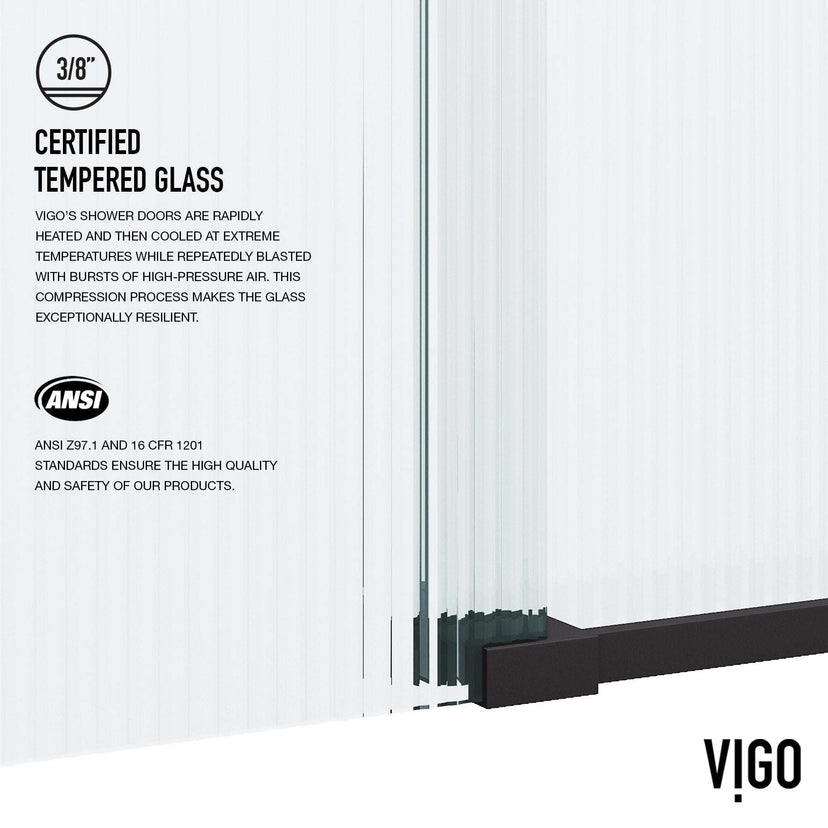 Frameless door with fluted glass and included mounting hardware