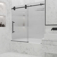 Adjustable width frameless door with fluted glass and left handle position