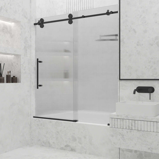 Left installation sliding shower door with fluted glass and cool touch design