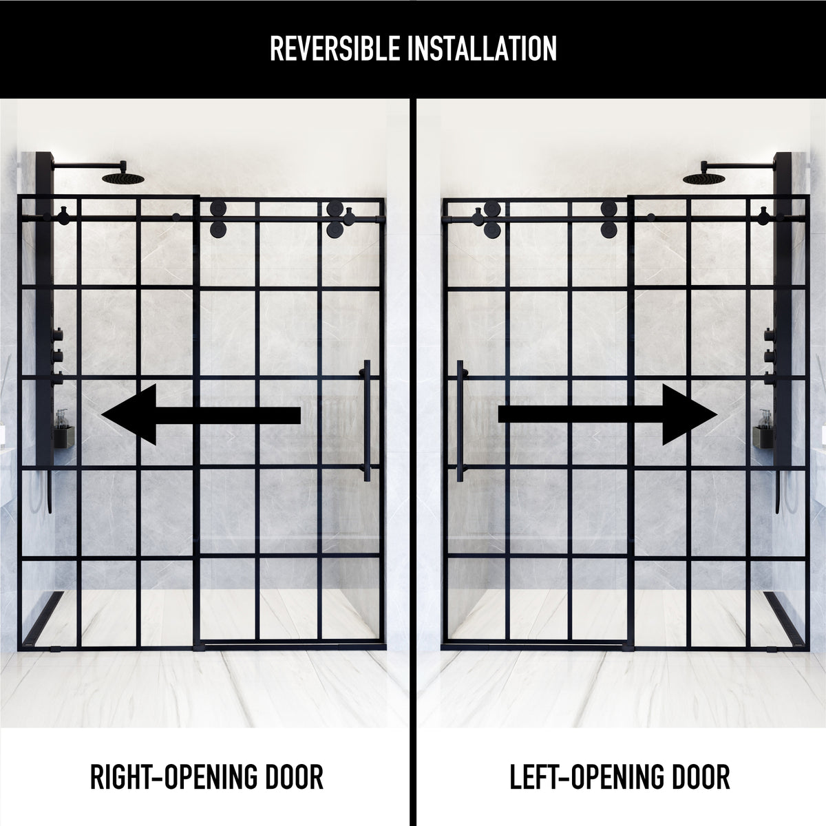 Elan 56 to 60 in. W x 74 in. H Frameless Sliding Shower Door and Elan 24 in. Linear Shower Drain in Matte Black