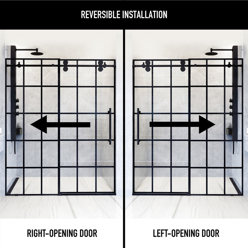 Elan 56 to 60 in. W x 74 in. H Frameless Sliding Shower Door and Elan 24 in. Linear Shower Drain in Matte Black