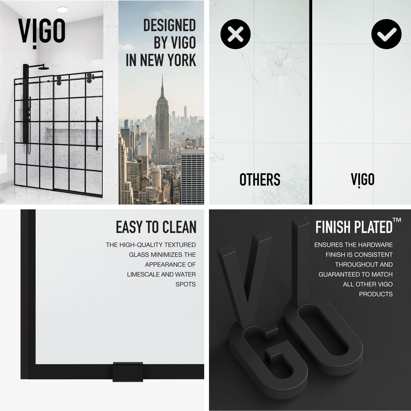 Elan 56 to 60 in. W x 74 in. H Frameless Sliding Shower Door and Elan 24 in. Linear Shower Drain in Matte Black
