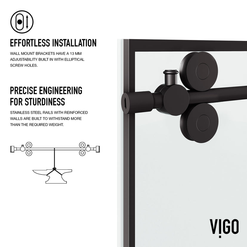 Elan 56 to 60 in. W x 74 in. H Frameless Sliding Shower Door and Elan 24 in. Linear Shower Drain in Matte Black