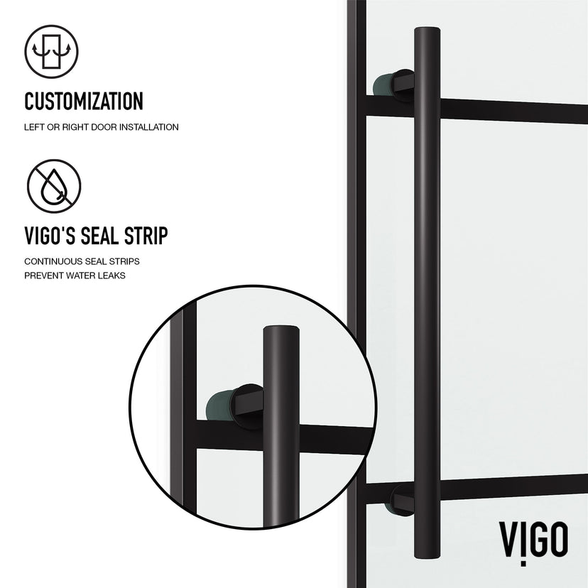 Elan 56 to 60 in. W x 74 in. H Frameless Sliding Shower Door and Meridian 4-Piece Bath Hardware Set in Matte Black