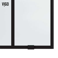 Frameless shower door with matte black frame, clear grid glass, and 74 in. height