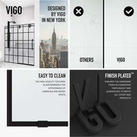 Frameless shower door with matte black finish, clear grid glass, and 74 in. height
