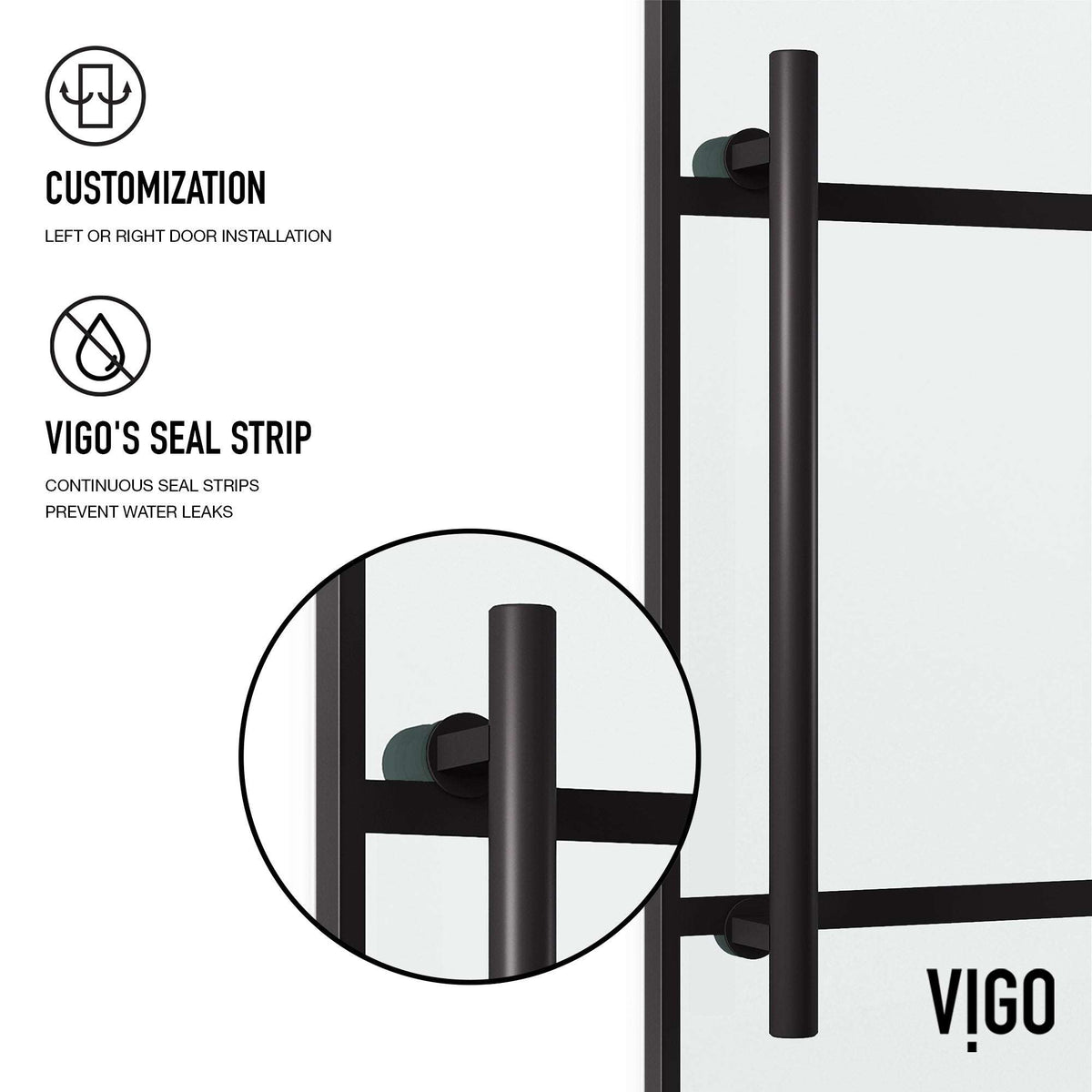 Modern sliding shower door with matte black bar handle and clear grid tempered glass