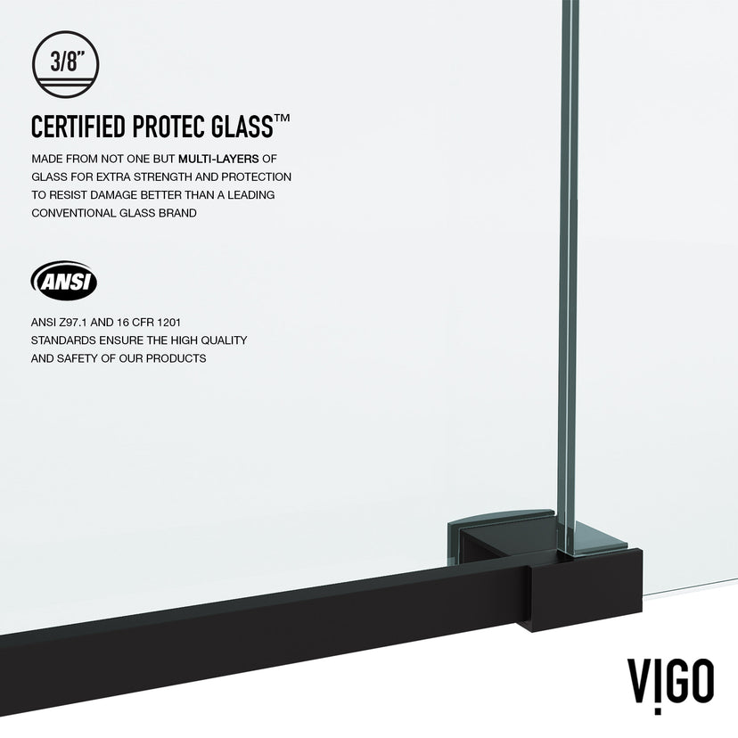 Elan 56-60 in. W x 66 in. H Frameless Sliding Tub Door in Matte Black with 3/8 in. (10mm) ProtecGlass and Satro 3-Piece Bath Hardware Set