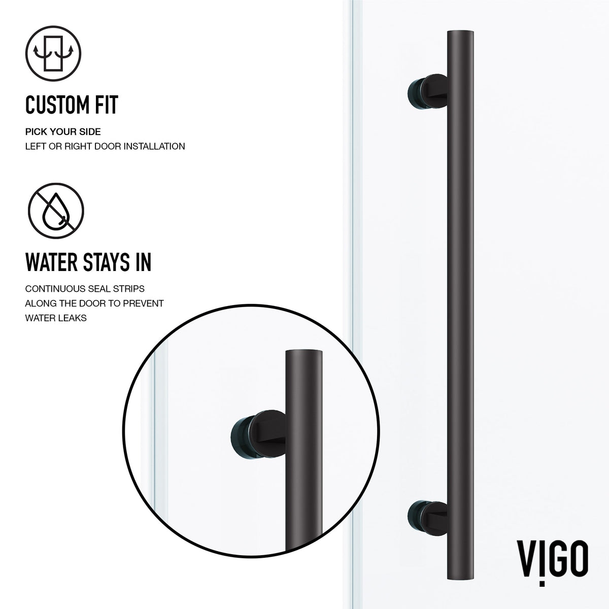 Elan 56-60 in. W x 66 in. H Frameless Sliding Tub Door in Matte Black with 3/8 in. (10mm) ProtecGlass and Meridian 4-Piece Bath Hardware Set