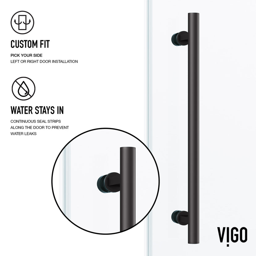 Elan 56-60 in. W x 66 in. H Frameless Sliding Tub Door in Matte Black with 3/8 in. (10mm) ProtecGlass and Cass 3-Piece Bath Hardware Set