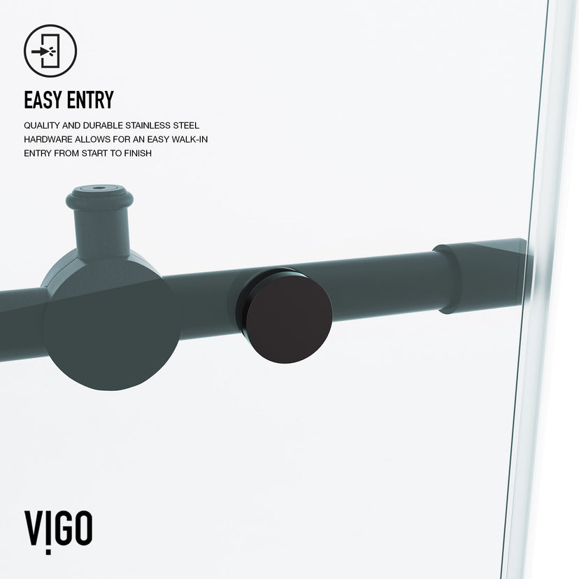 Elan 56-60 in. W x 66 in. H Frameless Sliding Tub Door in Matte Black with 3/8 in. (10mm) ProtecGlass and Arden 3-Piece Bath Hardware Set