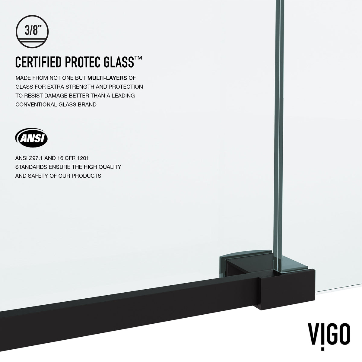 Elan 56-60 in. W x 66 in. H Frameless Sliding Tub Door in Matte Black with 3/8 in. (10mm) ProtecGlass and Arden 3-Piece Bath Hardware Set