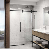 Adjustable 56-60 in. sliding shower door with laminated glass and matte black finish
